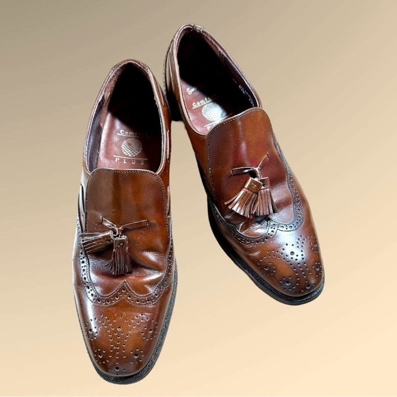 STAFFORD, COMFORT PLUS,MENS BROWN LEATHER LOAFERS. WINGTIP, SLIP-ONS.SIZE 8 1/2D - Picture 1 of 9